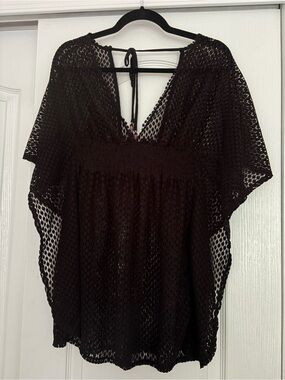 Black Crochet Swim Coverup Tunic - Women's Beachwear